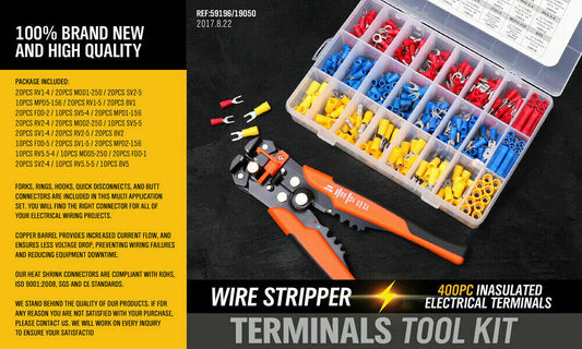 Electrical Wire Connectors Kit Cable Crimper Stripper Cut Pliers 400Pc Terminal