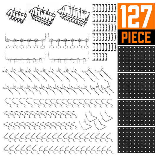 4x Peg Boards & 127Pc Pegboard Hooks Set