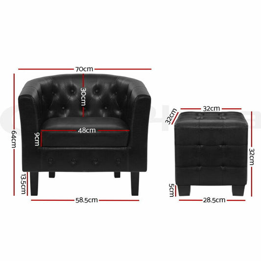 Leather Armchair Lounge Chair with Ottoman