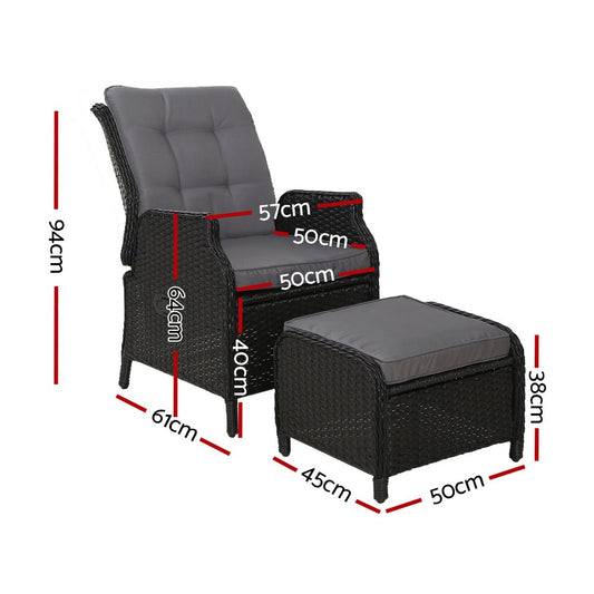 Set of 2 Recliner Chairs Sun lounge Outdoor Setting Patio Furniture Wicker Sofa - Direct On Sale