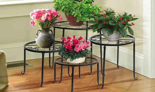 4x Steel Plant Stands Outdoor Indoor Metal - Direct On Sale