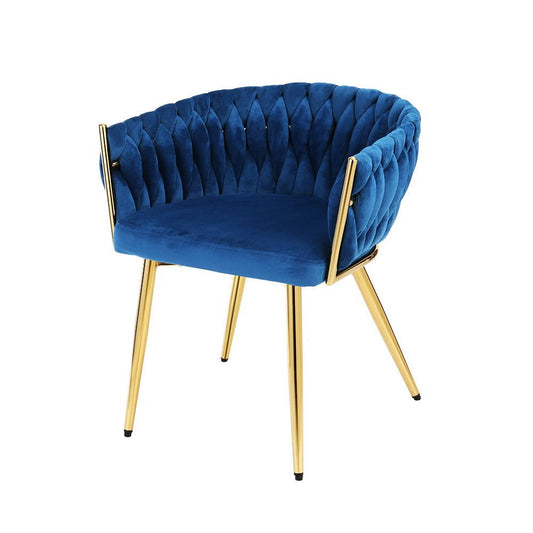 Velvet Upholstered Woven Back Armrest Blue Dining Chair - Direct On Sale