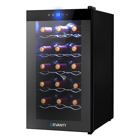 Wine Cooler 18 Bottles Glass Door Beverage Cooler Thermoelectric Fridge Black - Direct On Sale