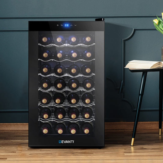 Wine Cooler 28 Bottles Glass Door Beverage Cooler Thermoelectric Fridge Black - Direct On Sale