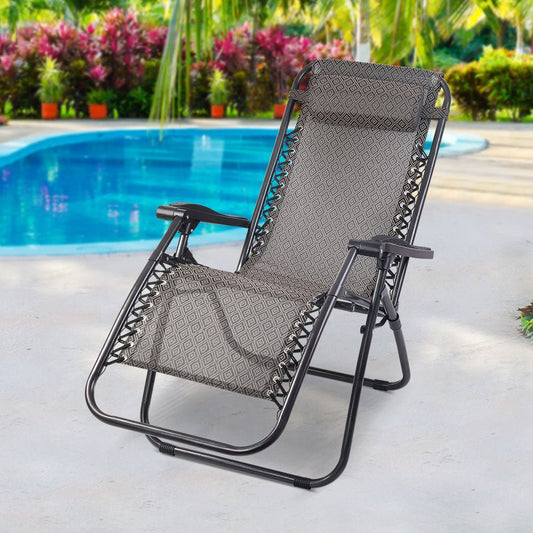 Zero Gravity Recliner Chair Outdoor Sun Lounge Beach Chair Camping - Beige - Direct On Sale