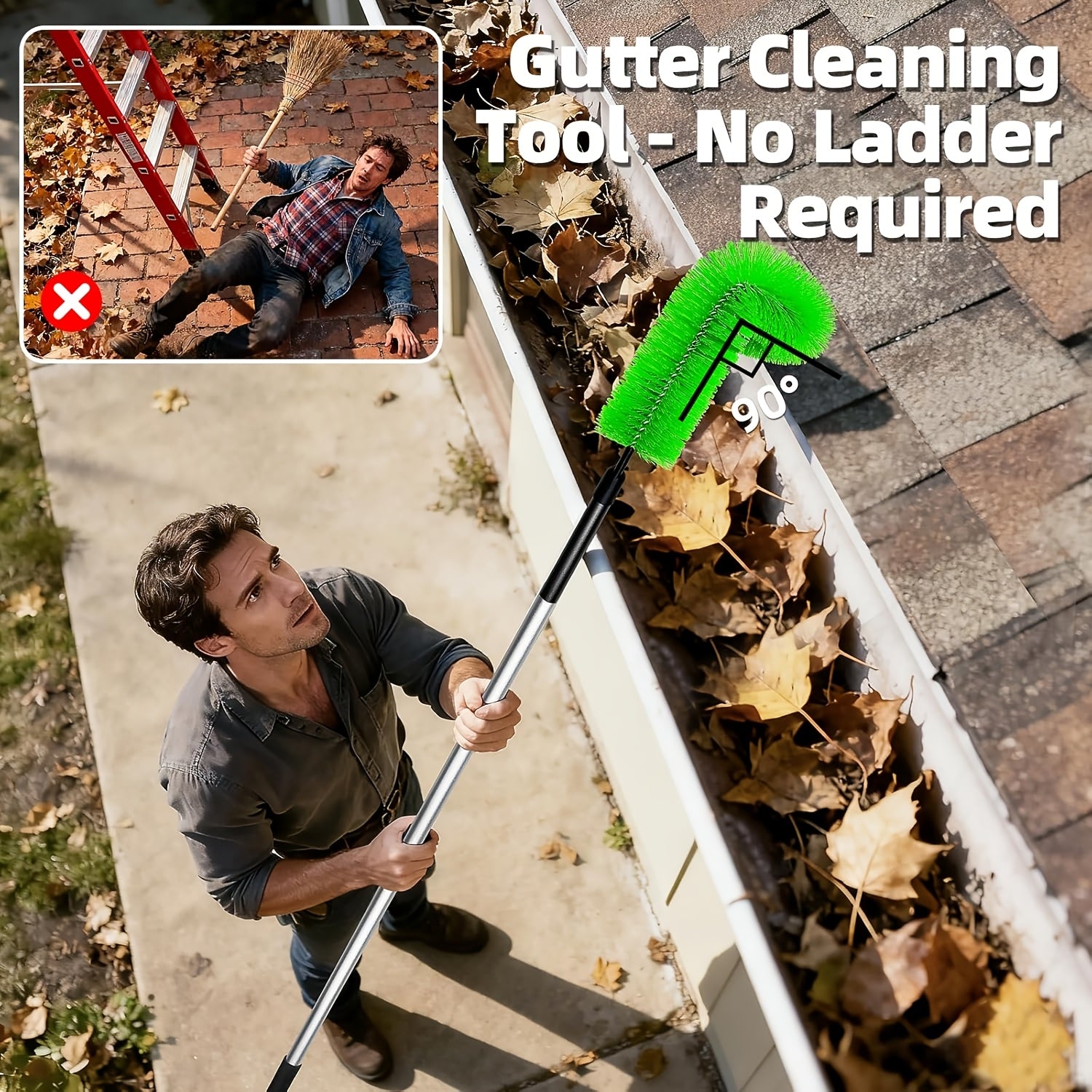 Gutter cleaner clearing leaves from the ground