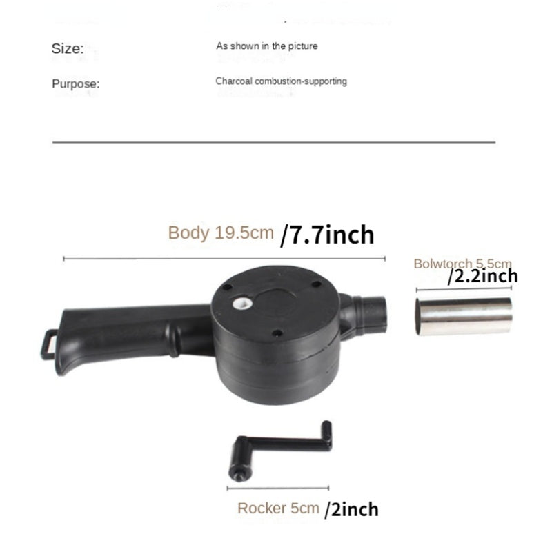 Hand-crank BBQ air blower used on charcoal