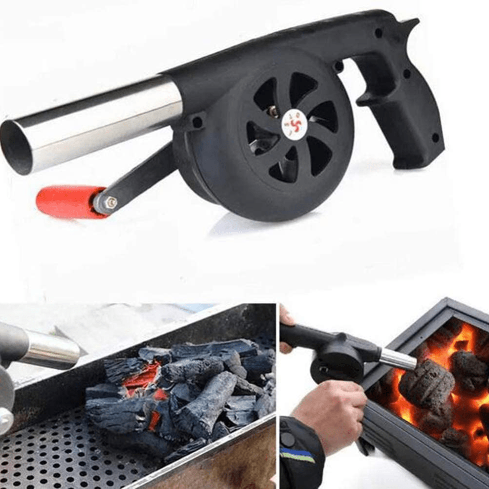 Portable hand-operated BBQ blower for starting a fire