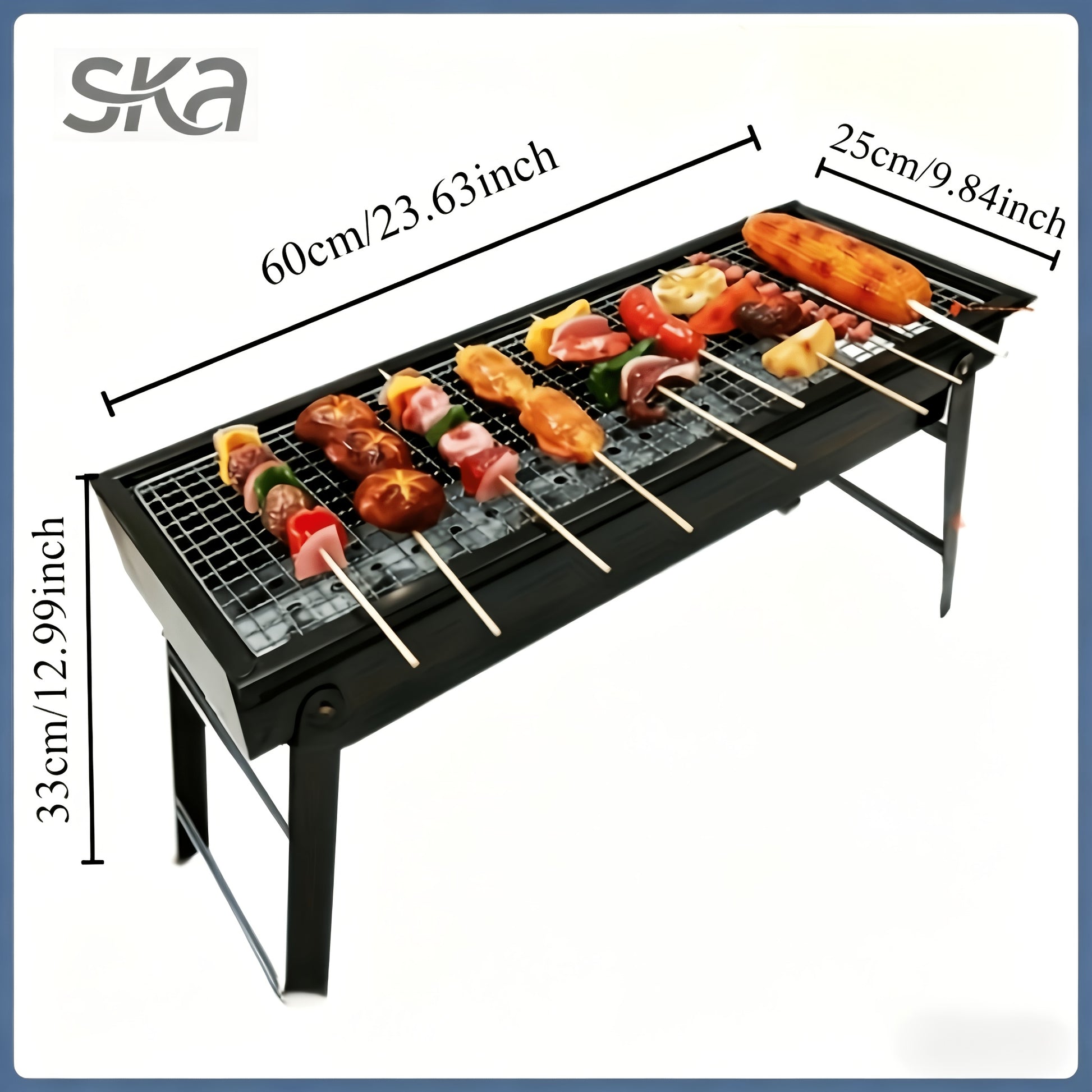 Foldable BBQ grill cooking food outdoors