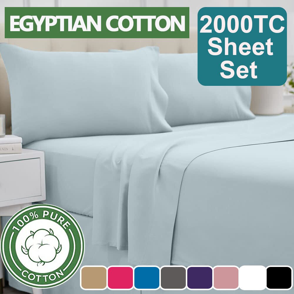 2000TC Egyptian Cotton Bed Flat Fitted Sheet Set - Direct On Sale