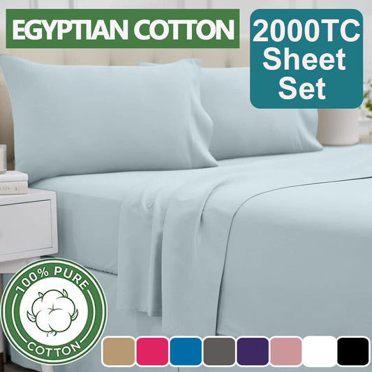 2000TC Egyptian Cotton Bed Flat Fitted Sheet Set - Direct On Sale