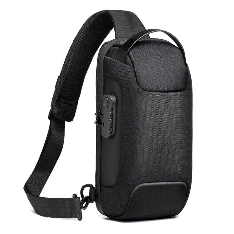 Men's Waterproof Anti-Theft Oxford Crossbody Sling Backpack with USB Port Charger- Black_0