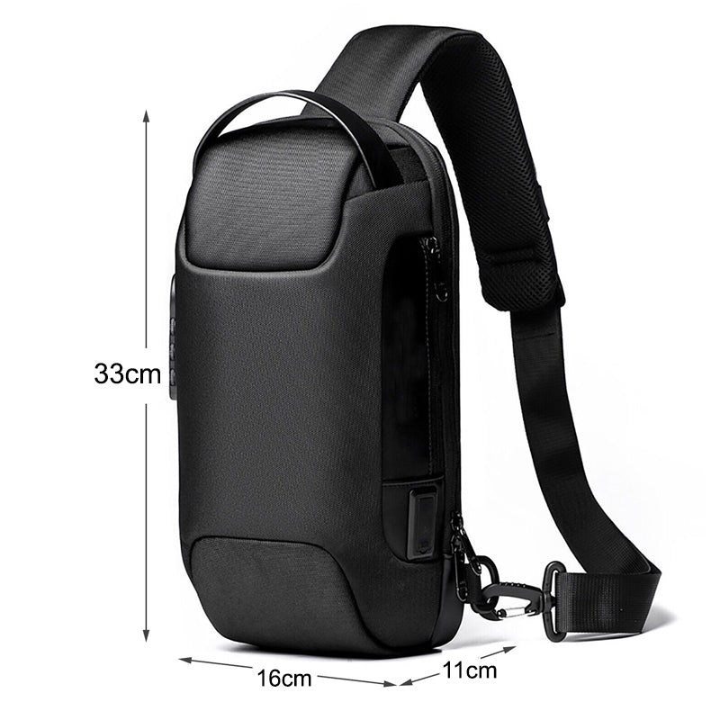 Men's Waterproof Anti-Theft Oxford Crossbody Sling Backpack with USB Port Charger- Black_15