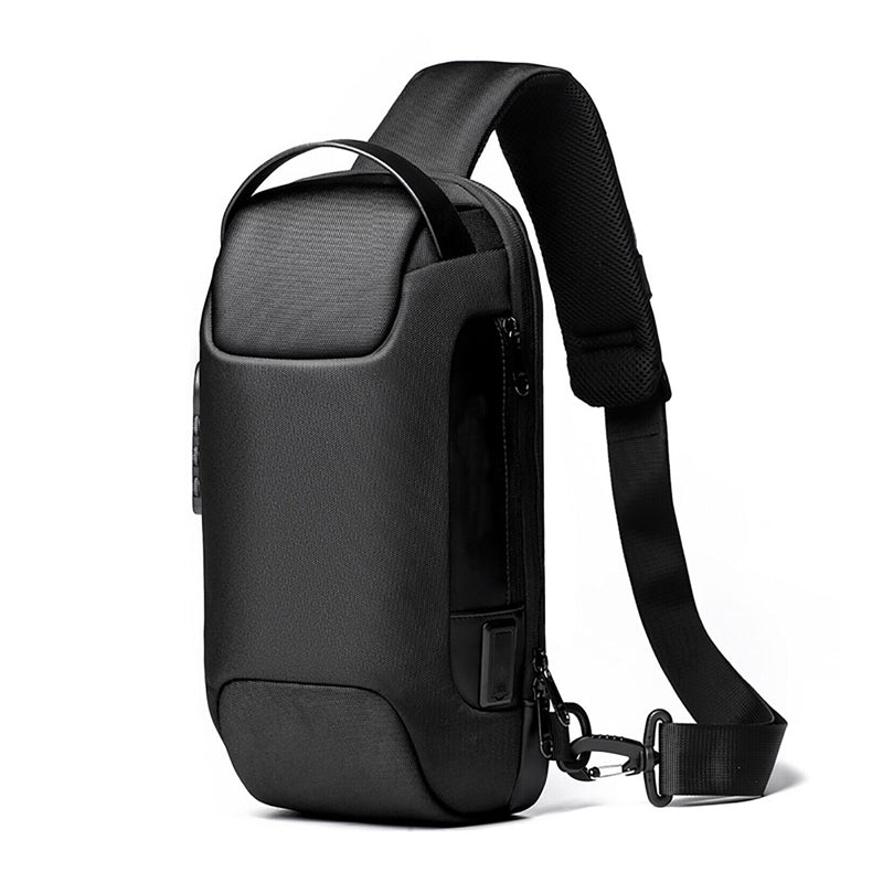 Men's Waterproof Anti-Theft Oxford Crossbody Sling Backpack with USB Port Charger- Black_3