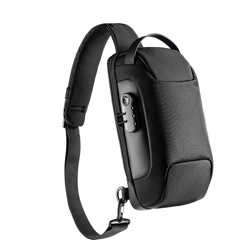 Men's Waterproof Anti-Theft Oxford Crossbody Sling Backpack with USB Port Charger- Black_5