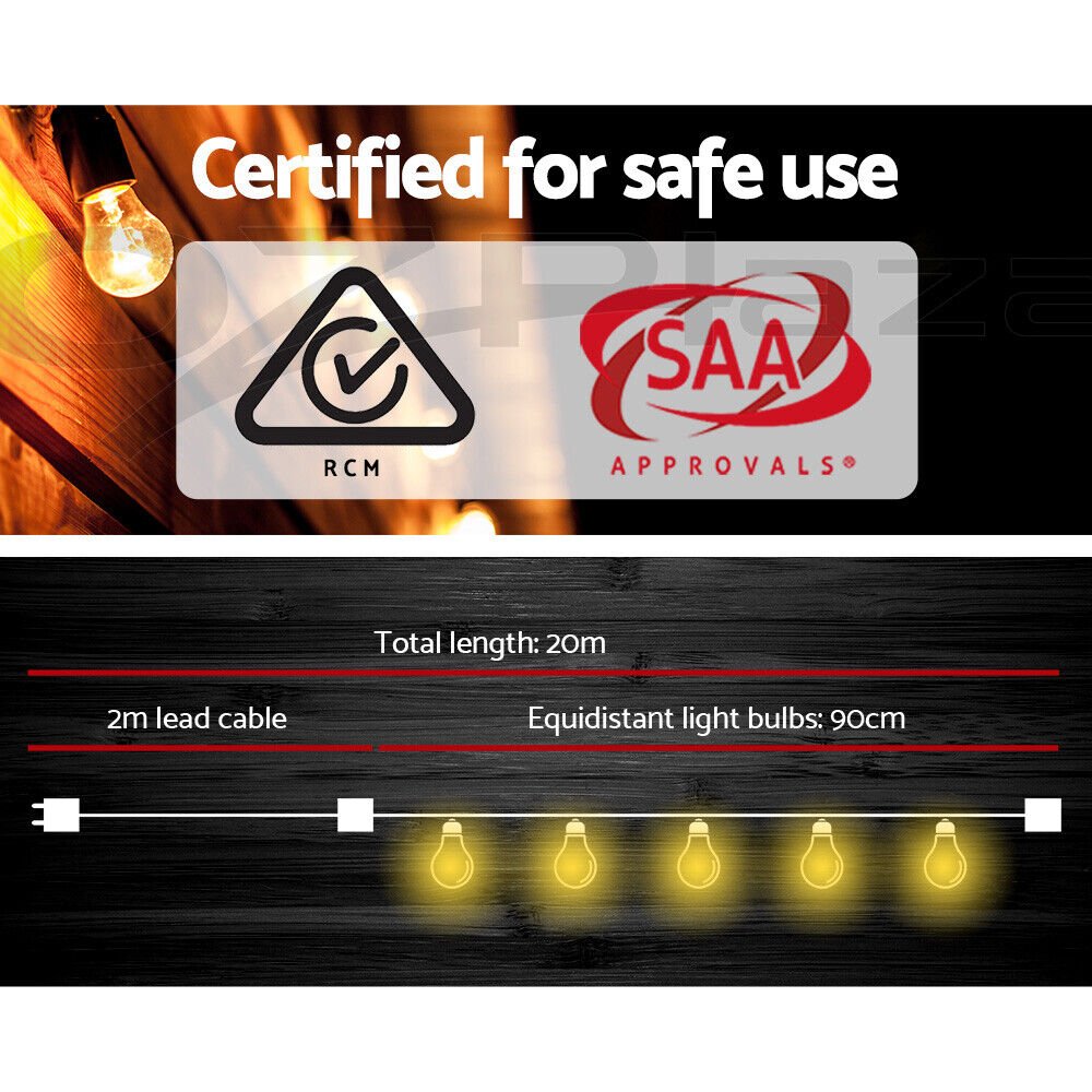 20m LED Festoon String Lights Outdoor Christmas Wedding Waterproof Garden Decor - Direct On Sale