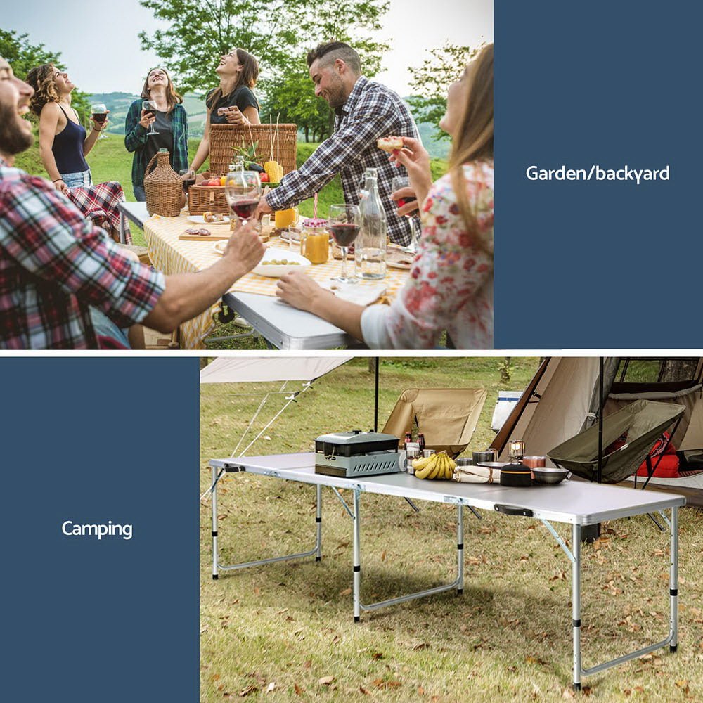 240cm Folding Camping Table Adjustable Height Aluminium Table - Direct On Sale