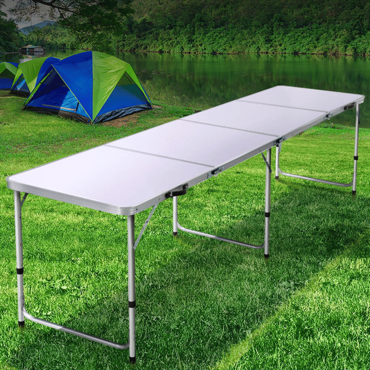 240cm Folding Camping Table Adjustable Height Aluminium Table - Direct On Sale