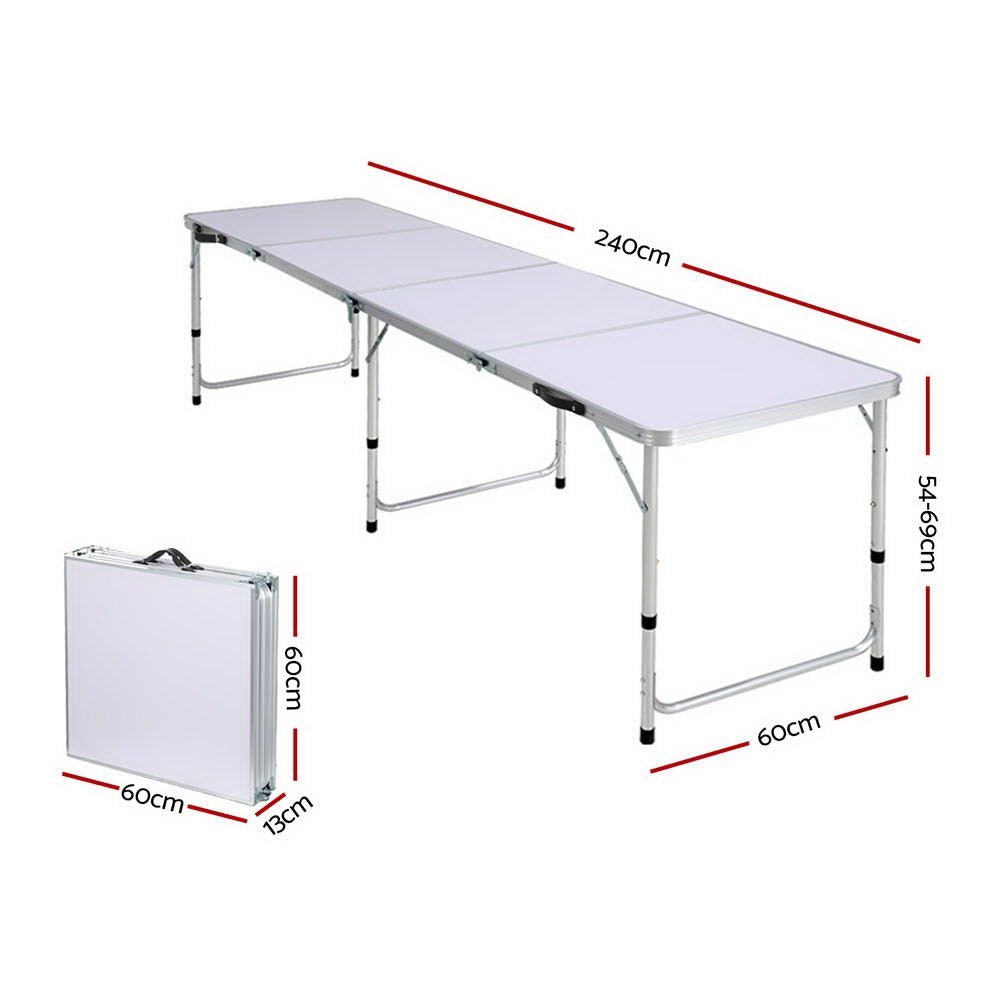 240cm Folding Camping Table Adjustable Height Aluminium Table - Direct On Sale