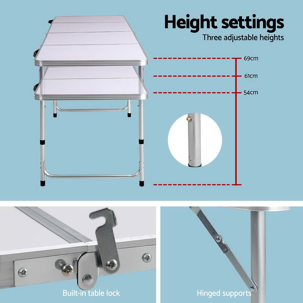 240cm Folding Camping Table Adjustable Height Aluminium Table - Direct On Sale