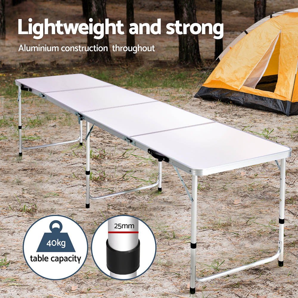 240cm Folding Camping Table Adjustable Height Aluminium Table - Direct On Sale