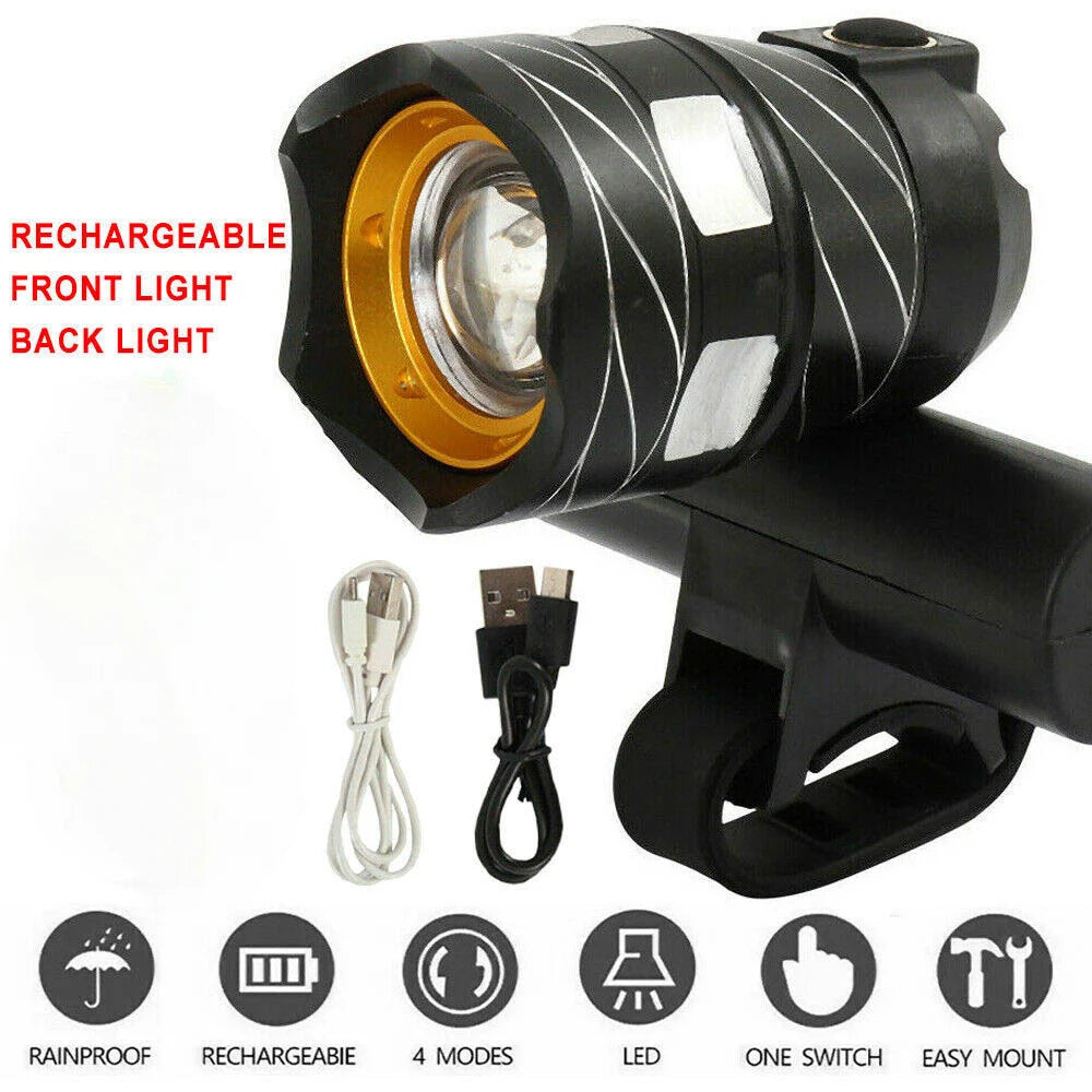 Rechargeable front light with USB cable on a white background