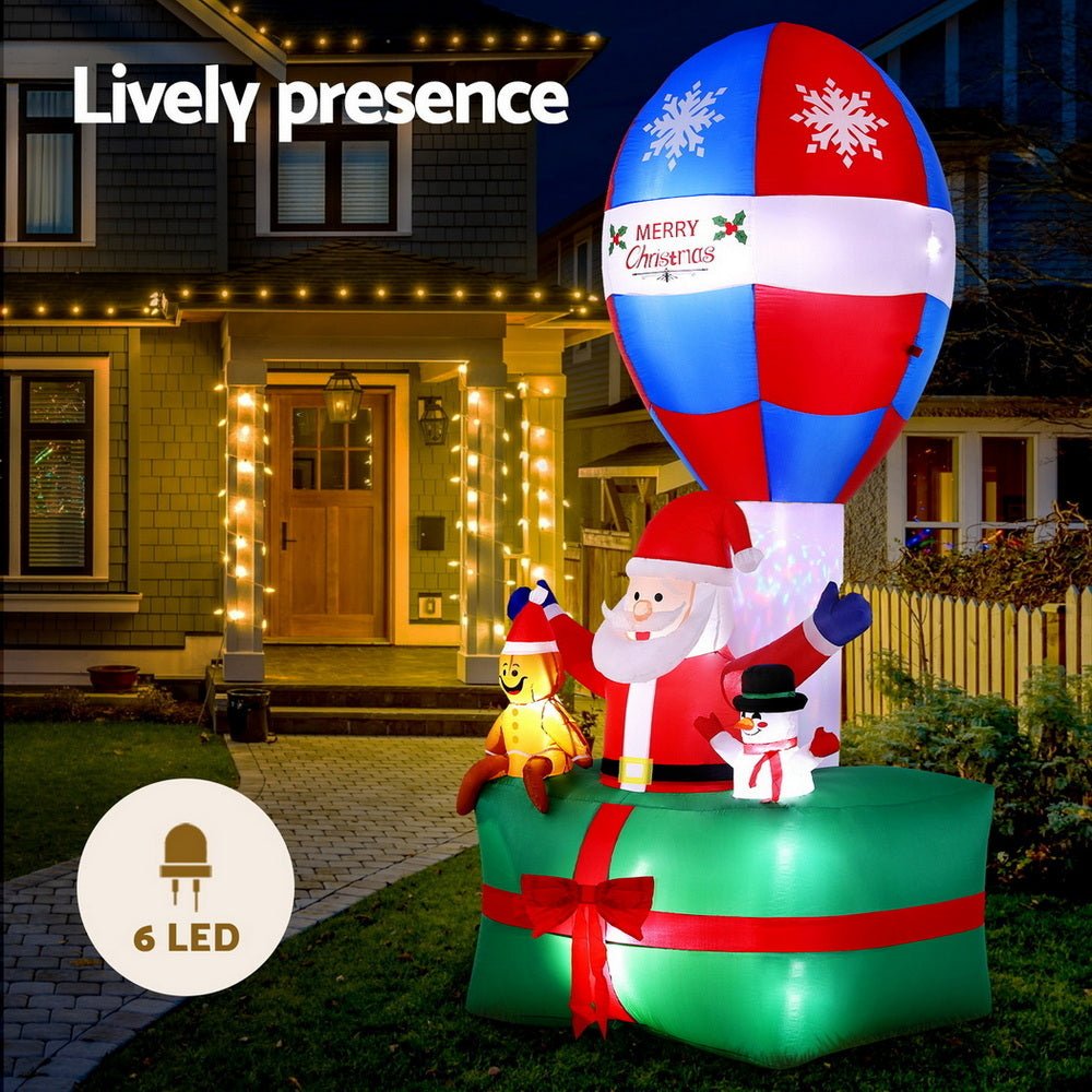 2.8m Christmas Inflatable Santa in Hot Air Balloon with Lights – Indoor/Outdoor Decoration - Direct On Sale
