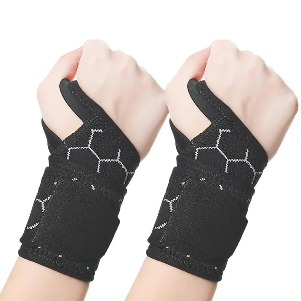 Black wrist support gloves with pattern on a white background