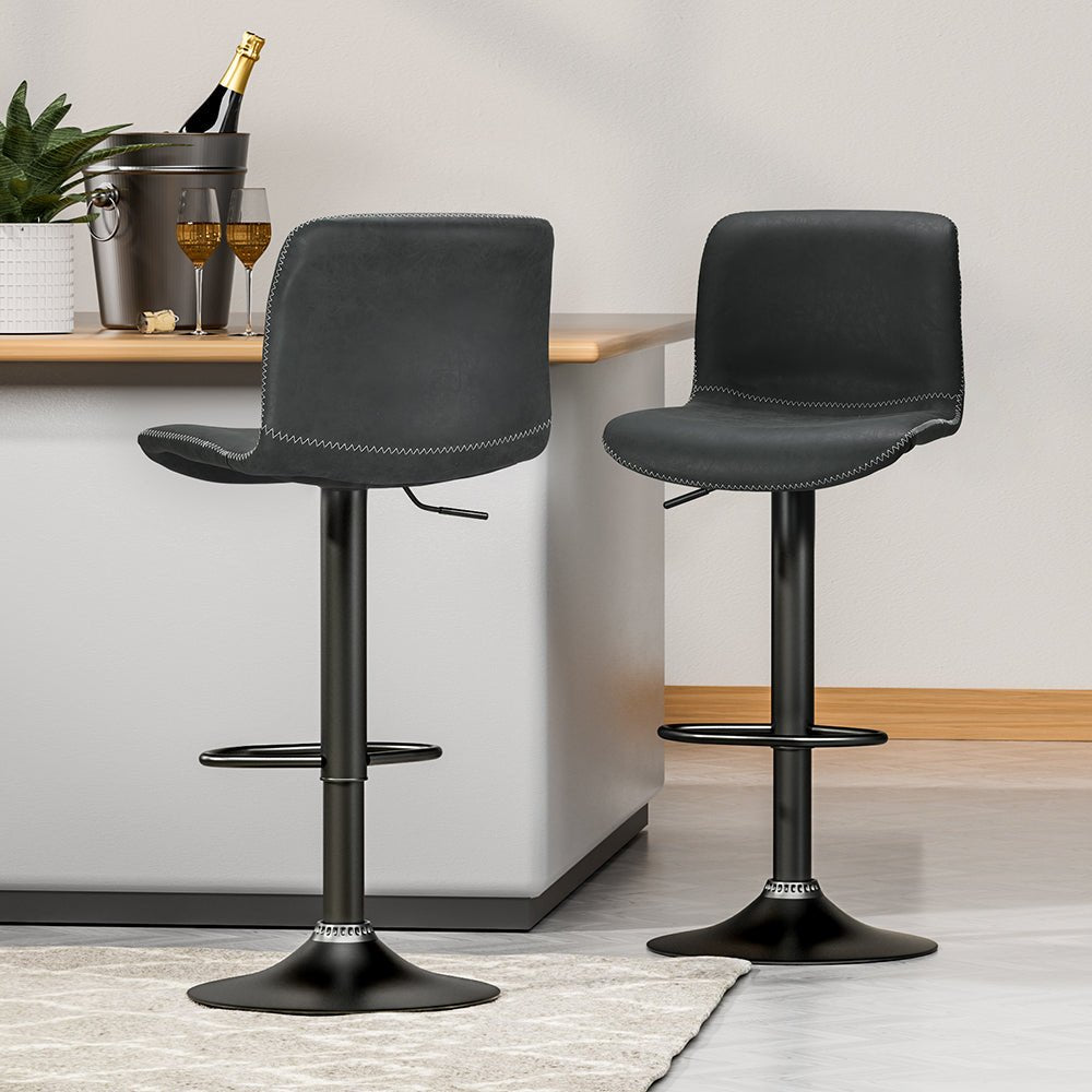 2x Bar Stools Kitchen Swivel Bar Stool Gas Lift Chairs Barstools Black - Direct On Sale