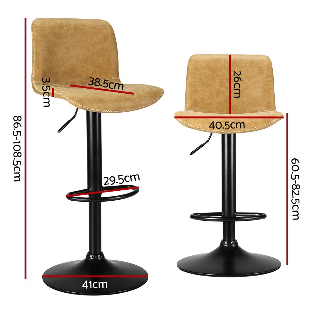 2x Bar Stools Kitchen Swivel Bar Stool Gas Lift Chairs Barstools Brown - Direct On Sale