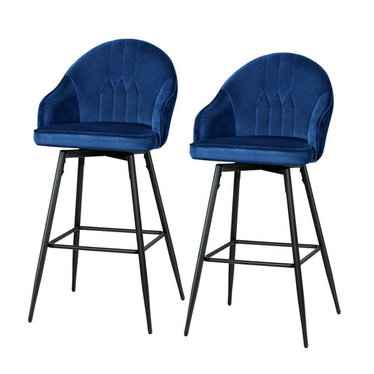 2x Mesial Bar Stools Velvet Swivel Metal Legs Blue - Direct On Sale