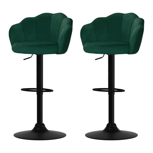 2x Nessah Bar Stools Gas Lift Velvet Green - Direct On Sale