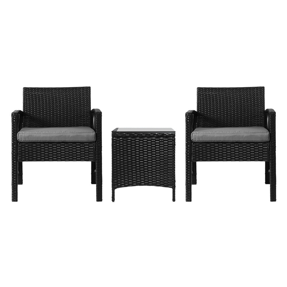 3 - Piece Outdoor Bistro Set - Stylish, Comfortable & Weather - Resistant Patio Furniture Wicker Dining Chairs Table Cushion Black - Direct On Sale