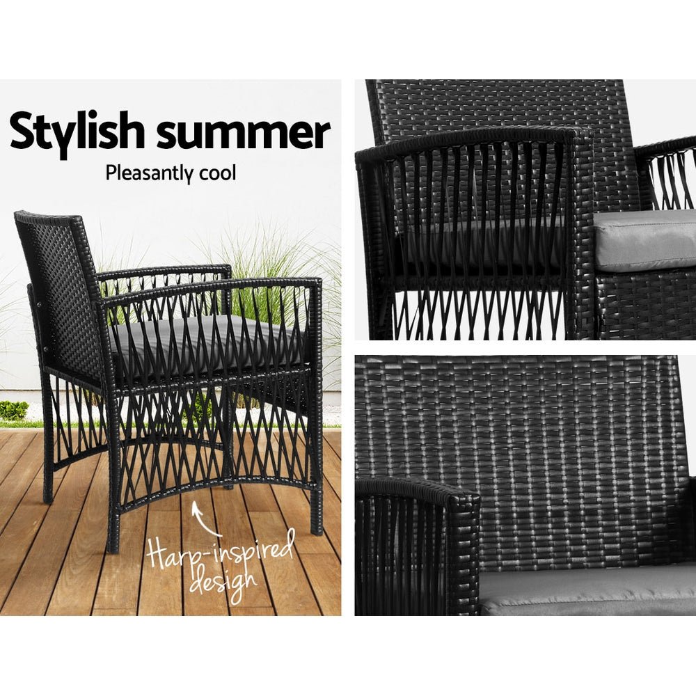 3 - Piece Outdoor Bistro Set - Stylish, Comfortable & Weather - Resistant Patio Furniture Wicker Dining Chairs Table Cushion Black - Direct On Sale