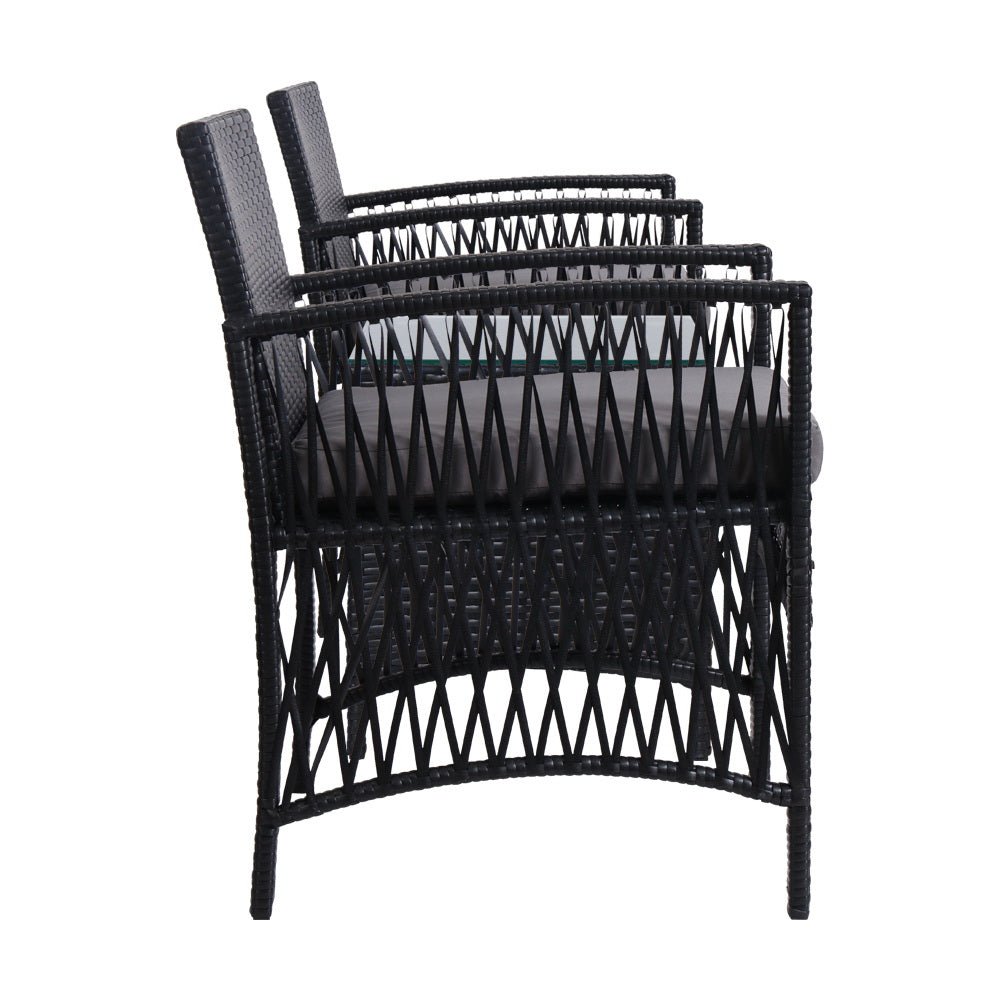 3 - Piece Outdoor Bistro Set - Stylish, Comfortable & Weather - Resistant Patio Furniture Wicker Dining Chairs Table Cushion Black - Direct On Sale