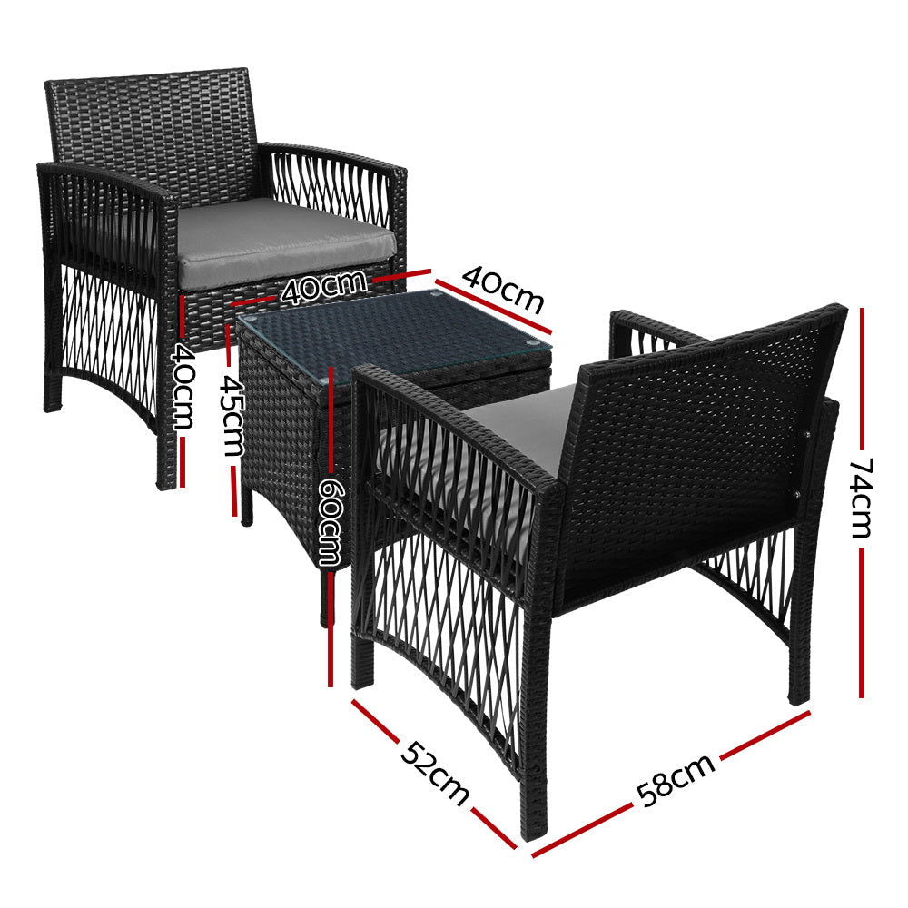 3 - Piece Outdoor Bistro Set - Stylish, Comfortable & Weather - Resistant Patio Furniture Wicker Dining Chairs Table Cushion Black - Direct On Sale