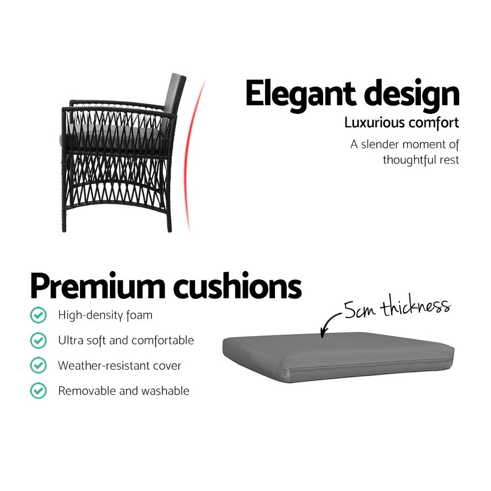 3 - Piece Outdoor Bistro Set - Stylish, Comfortable & Weather - Resistant Patio Furniture Wicker Dining Chairs Table Cushion Black - Direct On Sale