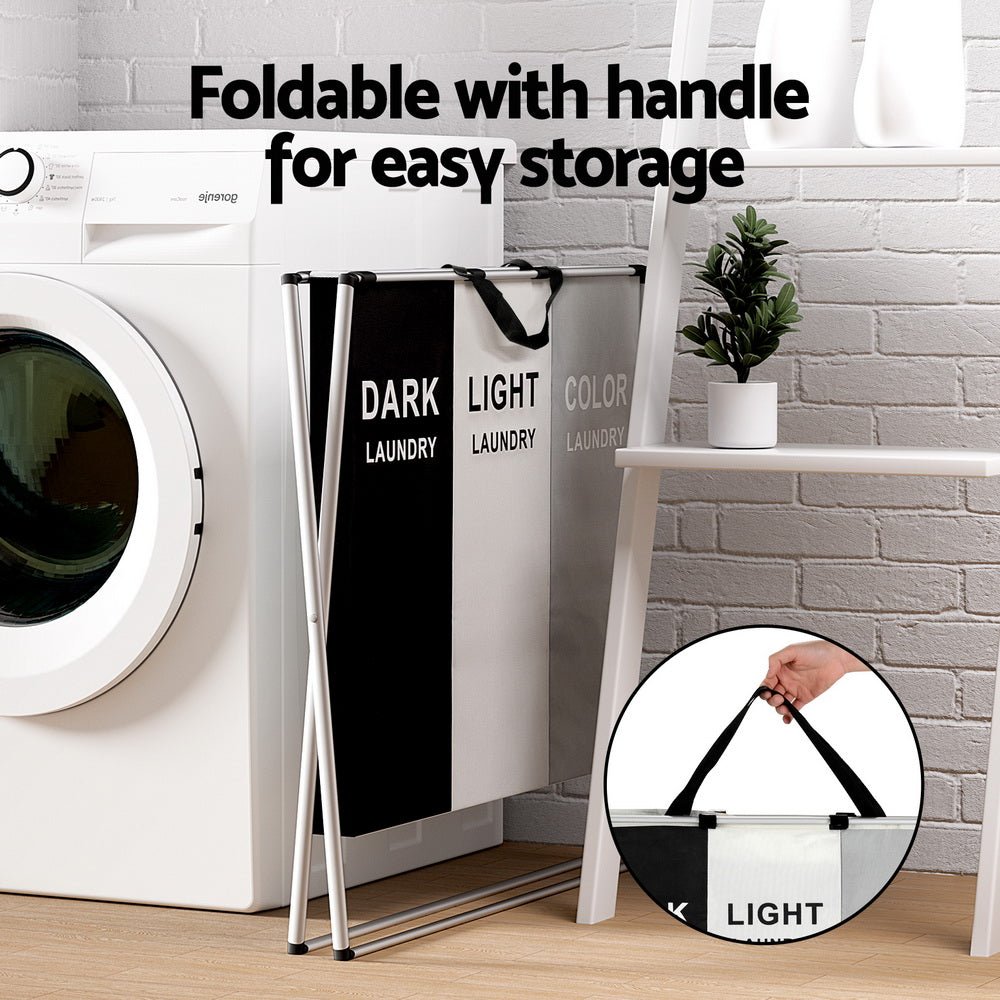 3 - Section Foldable Laundry Basket with Aluminium Frame – Large Capacity Laundry Hamper - Direct On Sale
