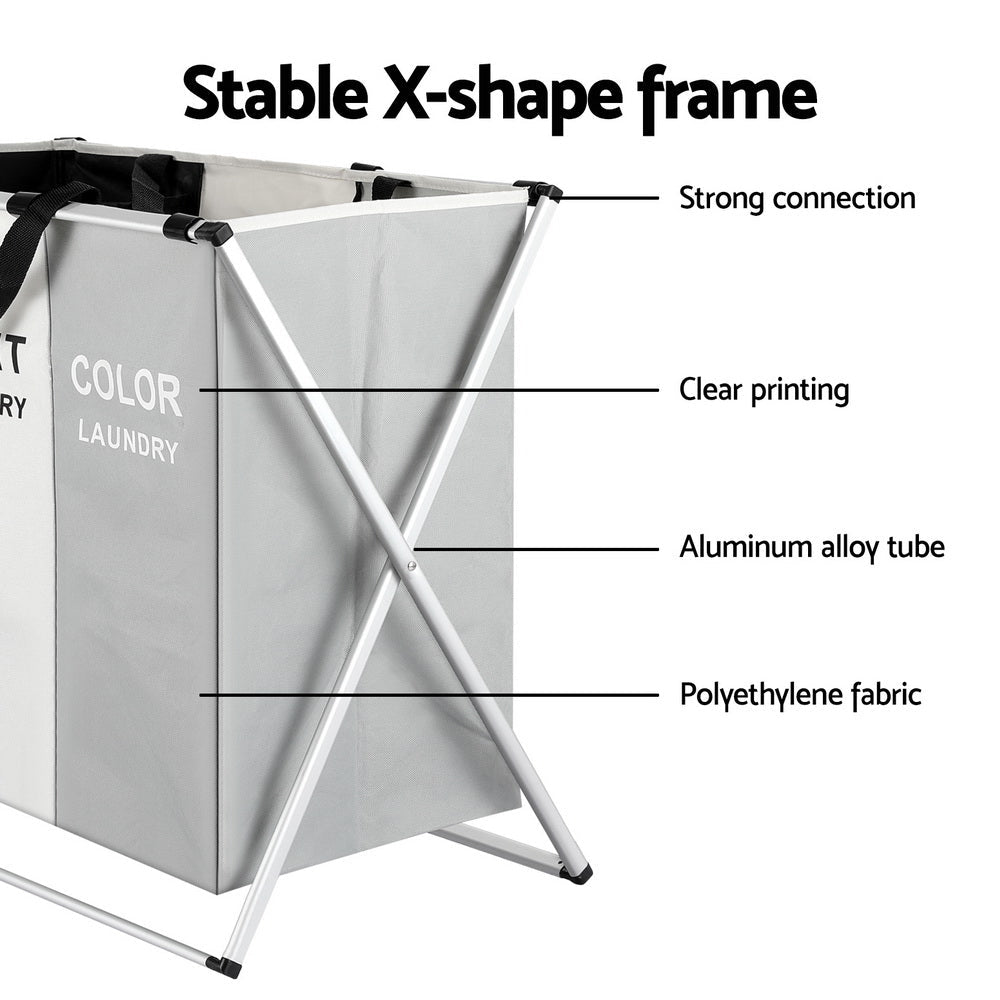 3 - Section Foldable Laundry Basket with Aluminium Frame – Large Capacity Laundry Hamper - Direct On Sale
