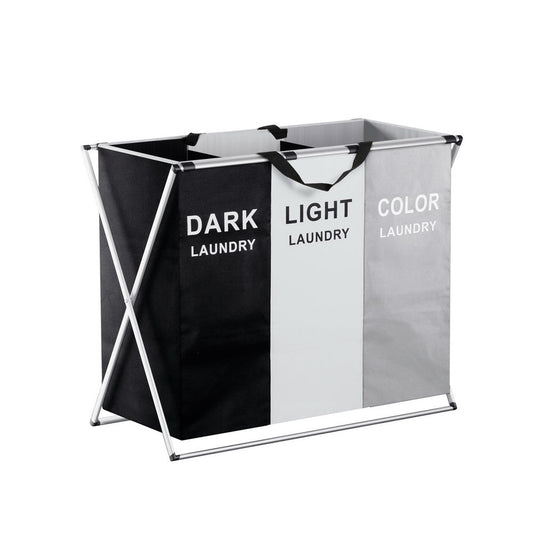 3 - Section Foldable Laundry Basket with Aluminium Frame – Large Capacity Laundry Hamper - Direct On Sale
