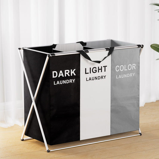 3 - Section Foldable Laundry Basket with Aluminium Frame – Large Capacity Laundry Hamper - Direct On Sale