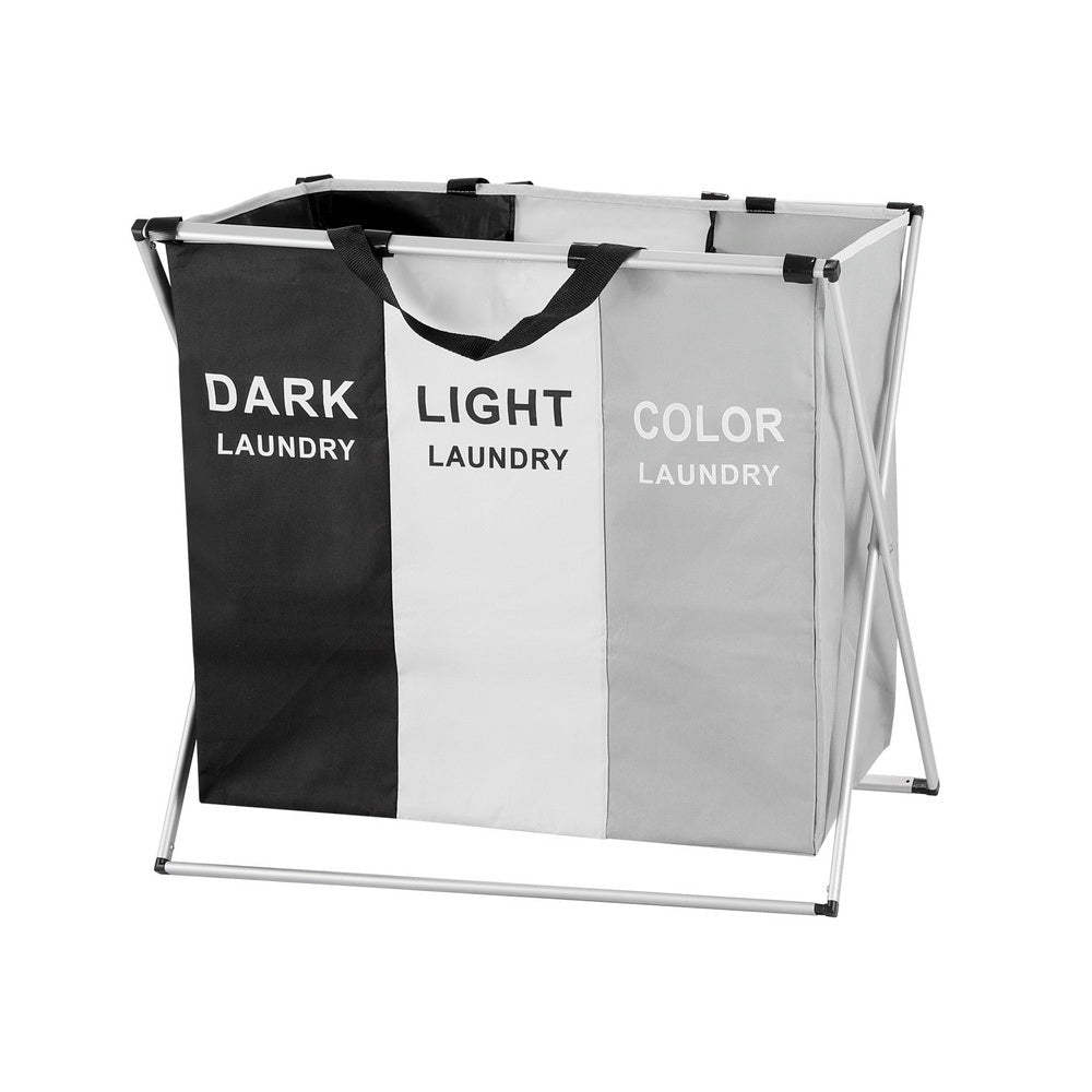 3 - Section Foldable Laundry Basket with Aluminium Frame – Large Capacity Laundry Hamper - Direct On Sale