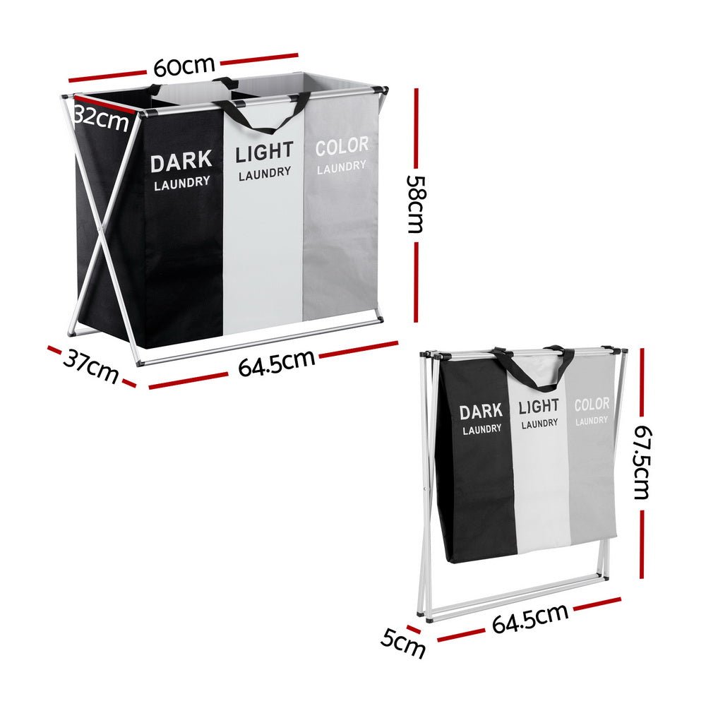 3 - Section Foldable Laundry Basket with Aluminium Frame – Large Capacity Laundry Hamper - Direct On Sale