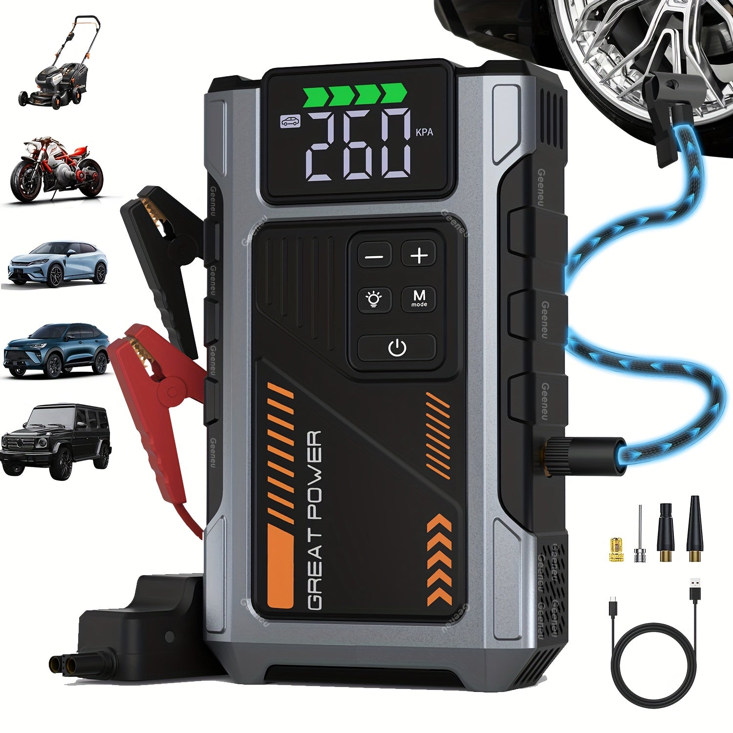 150PSI digital tyre inflator function of the jump starter