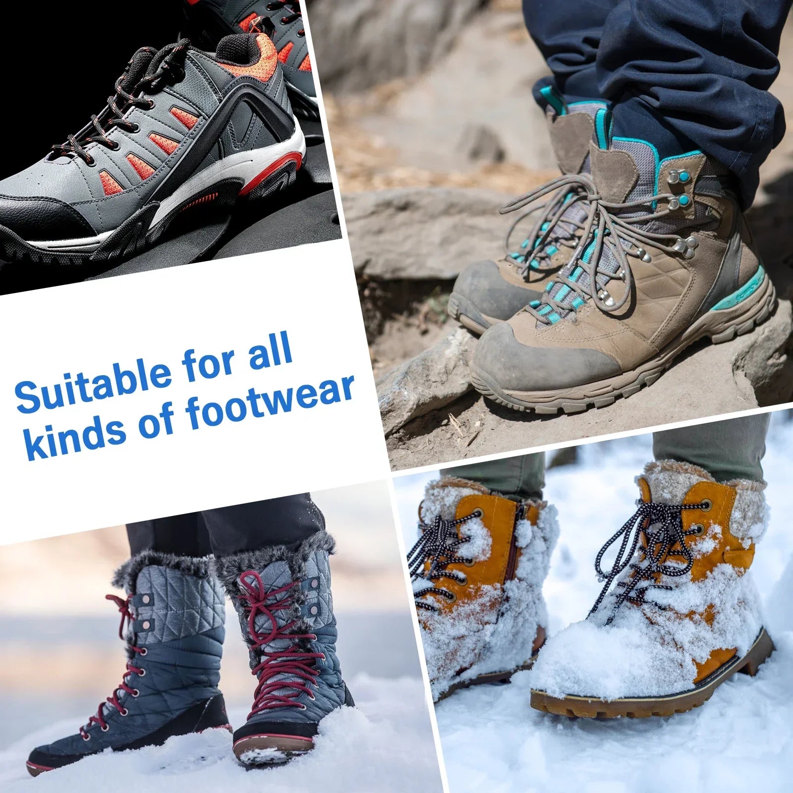 Orange ice grips for hiking on ice and packed snow