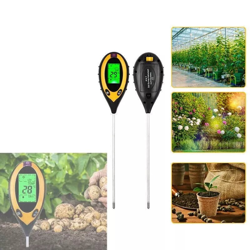 4 in 1 Soil PH Tester Moisture Sunlight Light Test Meter for Garden Plant Lawns - Direct On Sale