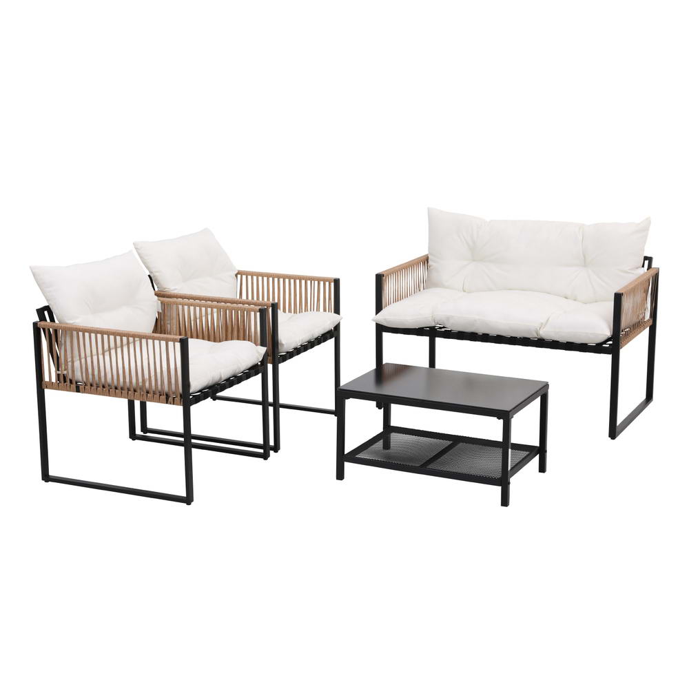 4 Seater Outdoor Sofa Set 4PCS Table Chair Set Garden Patio Furniture - Direct On Sale