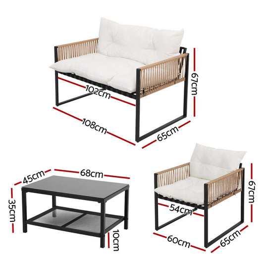 4 Seater Outdoor Sofa Set 4PCS Table Chair Set Garden Patio Furniture - Direct On Sale