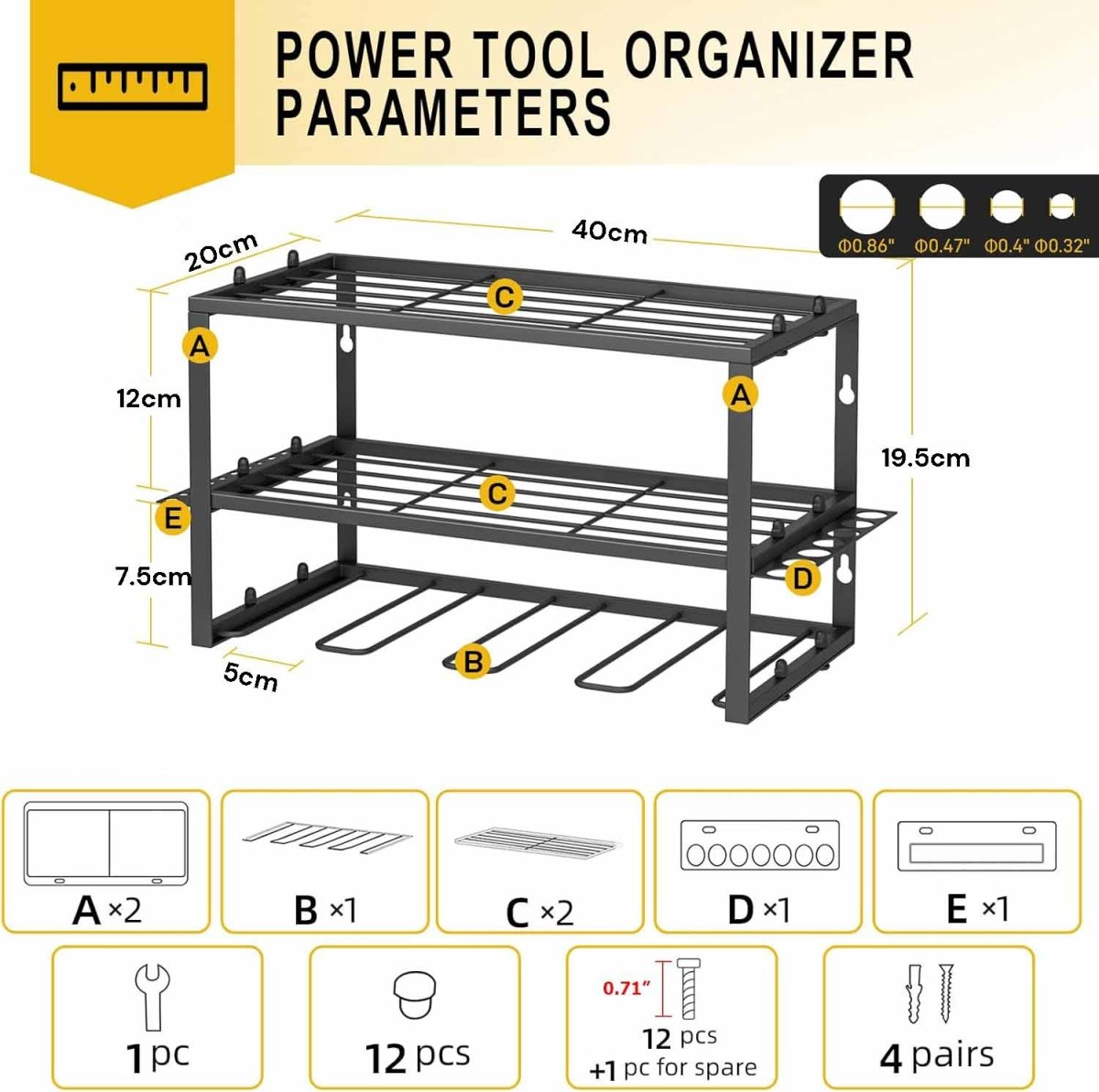 40cm Power Tool Organizer 4 Layers Garage Tool Storage Rack Workshop Tool Shelf Drill Pliers Hammer Rack - Direct On Sale