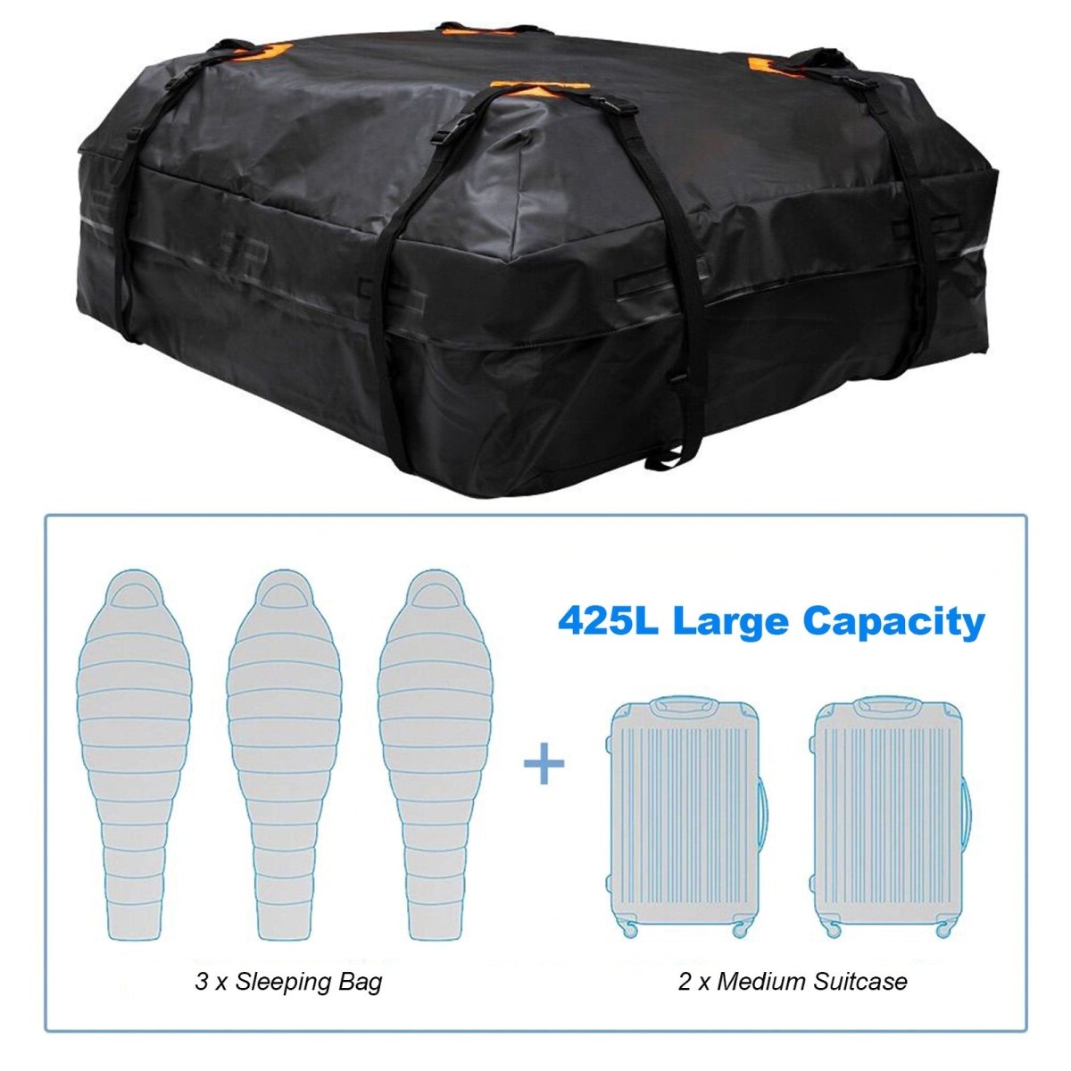 425L Waterproof Cargo Bag Car Roof Carrier Bag Storage Cube Bag 112x87x44cm - Direct On Sale